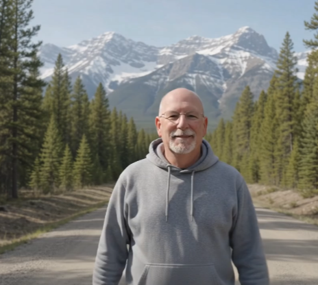 Richard, host of Rooster Roadie Travels, standing on a mountain road